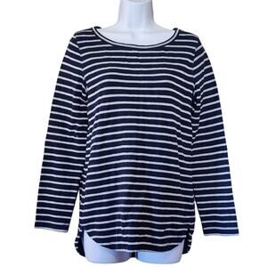 Merona Womens Pullover Tunic Sweater Size S Blue White Striped Long Sleeve Zip